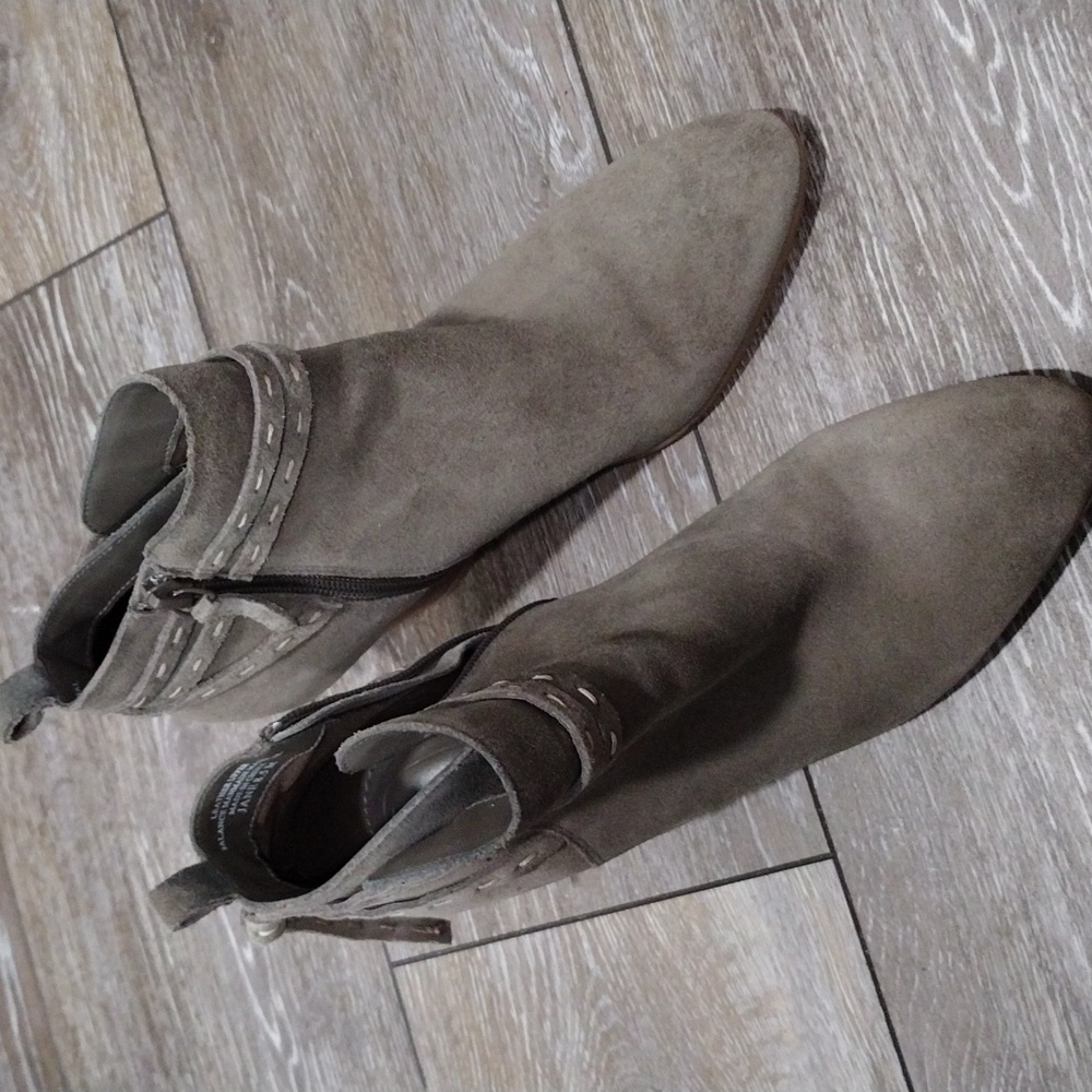 Violet & Red grey/green zip suede booties. Size 8.5